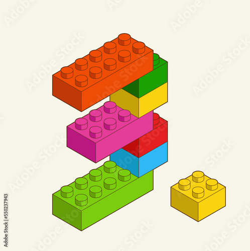 Number 3 from Plastic building blocks. Colored bricks are isolated on white background. Vector 3d illustration.