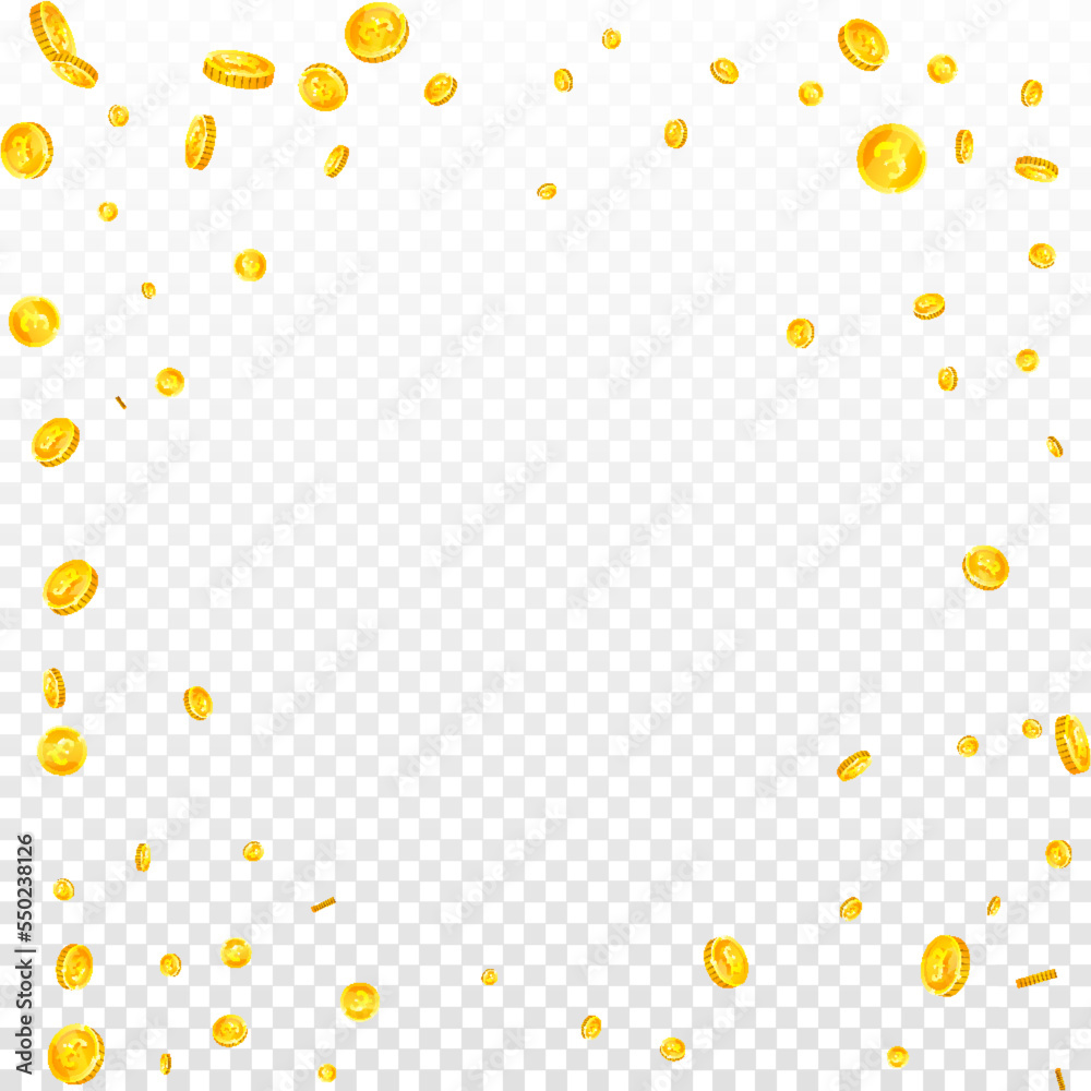 British pound coins falling. Scattered gold GBP British pound coins falling. Scattered gold GBP