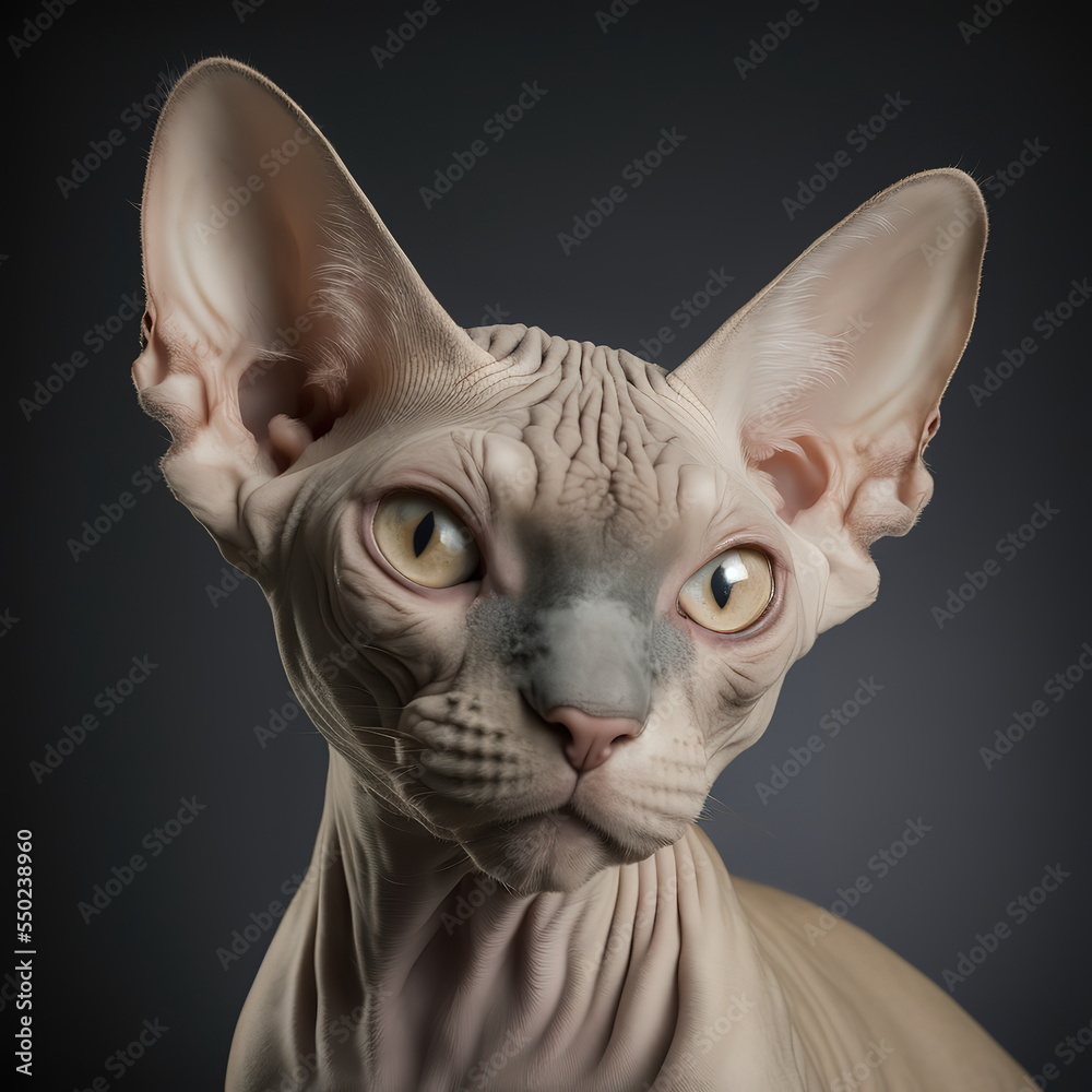 Sphynx Cat Face Close Up Portrait - AI illustration 06
