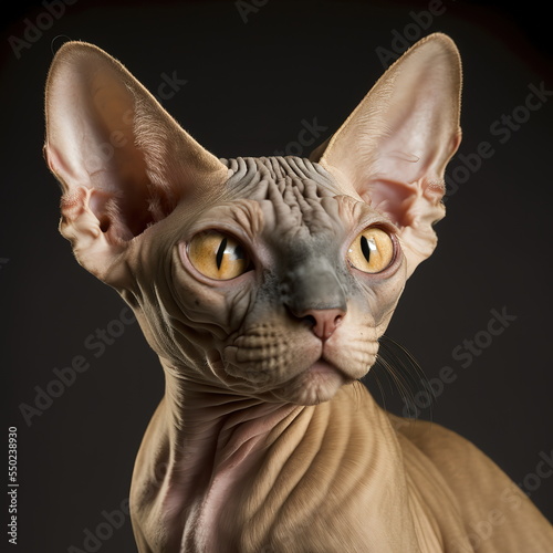 Sphynx Cat Face Close Up Portrait - AI illustration 01 © Devilal