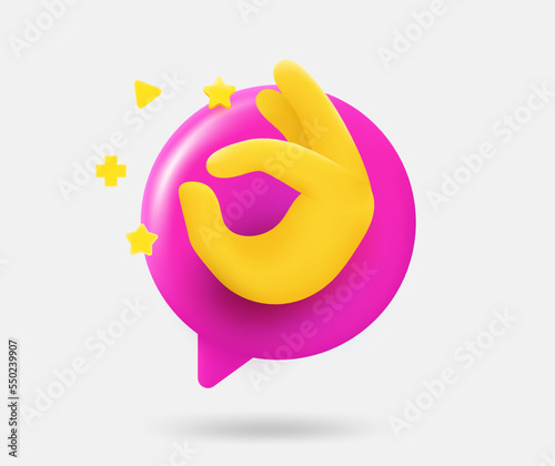 Speech cloud with OK gesture. 3d vector isolated illustration
