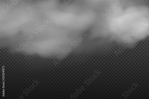 White vector cloudiness  fog or smoke on dark checkered background.Cloudy sky or smog over the city.Vector illustration.