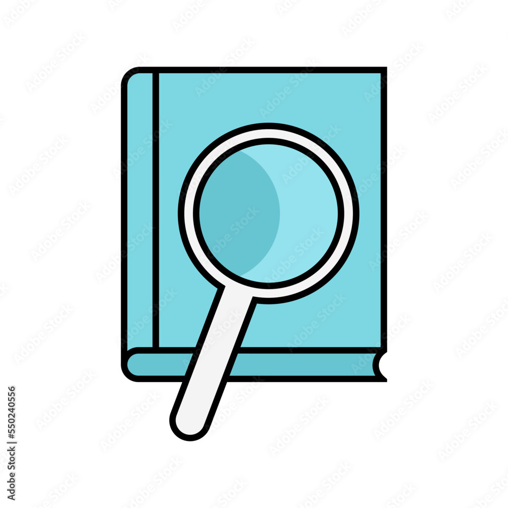 Book and magnifier flat icon. Dictionary and magnifier icon isolated in white background, perfect for website, blog, logo, graphic design, social media, UI, mobile app. colorful flat vector eps10 Book and magnifier flat icon. Dictionary and magnifier icon isolated in white background, perfect for website, blog, logo, graphic design, social media, UI, mobile app. colorful flat vector eps10