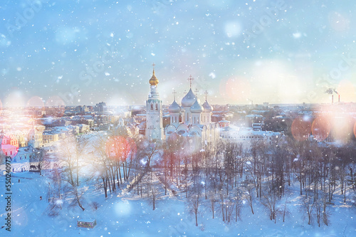 Vologda cathedral winter landscape aerial view from drone