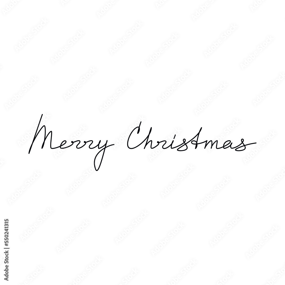 Greeting slogan Merry Christmas. Vector hand writing lettering. Modern line calligraphy, text design for print, banner, wall art poster, winter holiday greeting card, brochure, postcard.