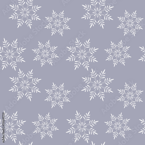 White outline snowflakes icon seamless vector pattern. One line hand drawn illustration background. Wallpaper, festive decor, fabric, print, wrapping paper. Winter holiday design, Christmas card.