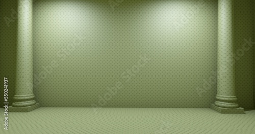 backrooms background with minimal style and simple. Blank stand for showing product. 3D rendering. liminal space