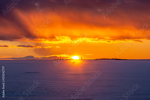 Dramatic winter sky at sunset. Pörkenäs, Finland © Sofie K