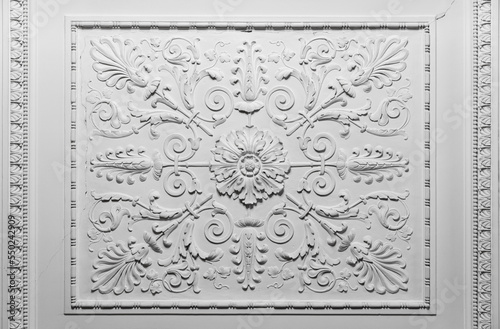 White ceiling design in rococo style, classic architecture
