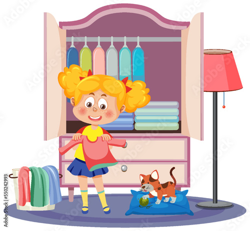 Girl folding clothes with wardrobe