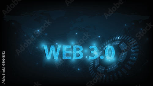Web 3.0 text on dark blue technology background design.Concept of upgrade new Technology.
