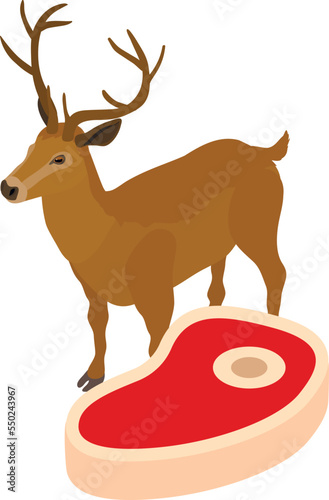 Deer meat icon isometric vector. Meat tenderloin with bone and deer animal icon. Food theme