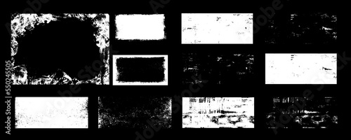 Conjunto de texturas desgastadas vectorizadas con textura granulada de papel con grafito. Superposición de polvo, suciedad, partículas de ruido, grano