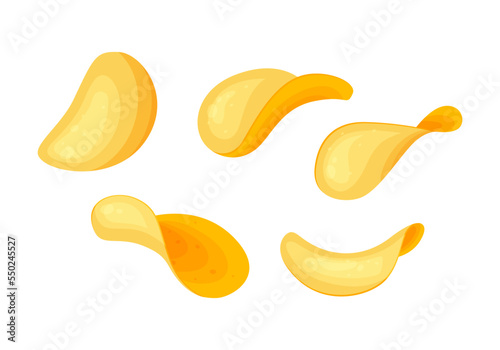 Crispy food potato chips, Traditional Mexico nacho in cartoon style isolated on white background. Vector illustration