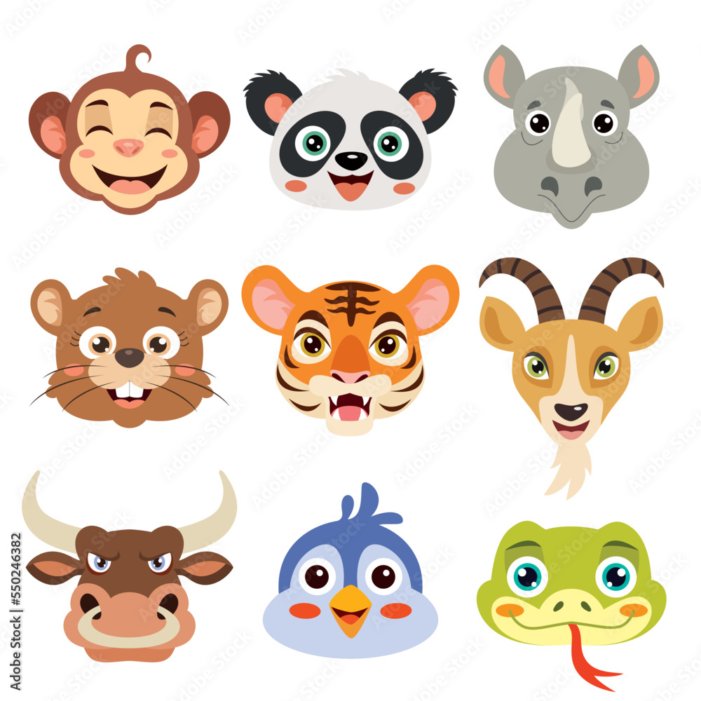 Set Of Cartoon Animal Heads Set Of Cartoon Animal Heads
