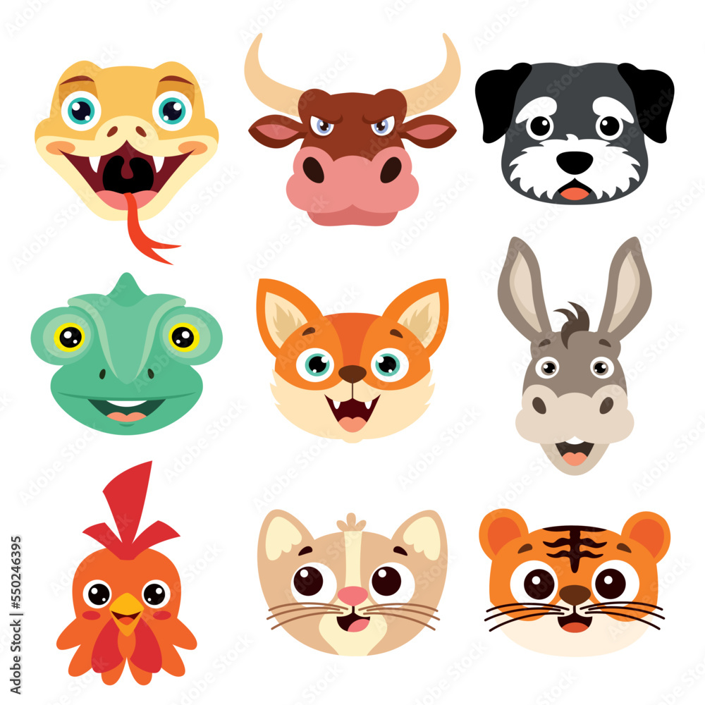 Fototapeta premium Set Of Cartoon Animal Heads