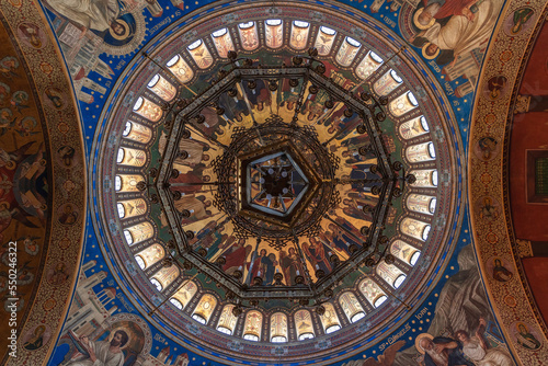 Romanian Orthodox Holy Trinity Cathedral is world known for its magnificent interiors  almost completely covered with bold frescos and colorful mosaics.       Sibiu  Romania