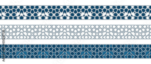 Set of borders of Islamic pattern for Ramadan greetings cards and templates. Vector illustration.