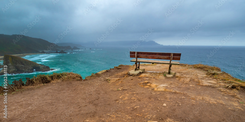 The best Bench in the World, Loiba Viewpoint, Cliffs of Loiba, Ortigueira, La Coruña, Galicia, Spain, Europe