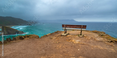 The best Bench in the World  Loiba Viewpoint  Cliffs of Loiba  Ortigueira  La Coru  a  Galicia  Spain  Europe