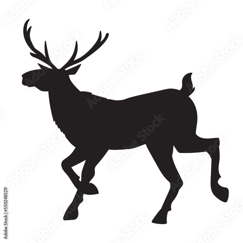 Vector cartoon stag big antlers illustration. Male deer black silhouette. © Mbilung