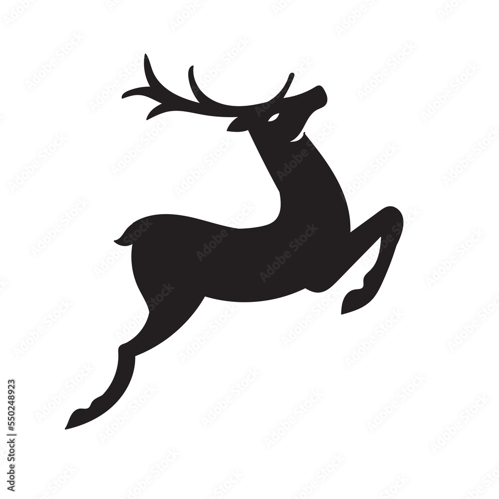 Obraz premium Vector cartoon stag big antlers illustration. Male deer black silhouette.