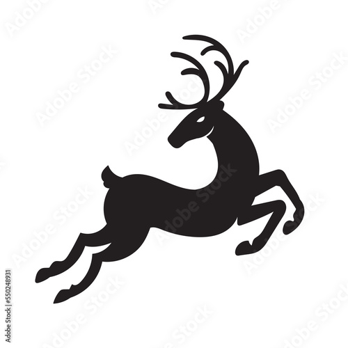 Vector cartoon stag big antlers illustration. Male deer black silhouette. © Mbilung