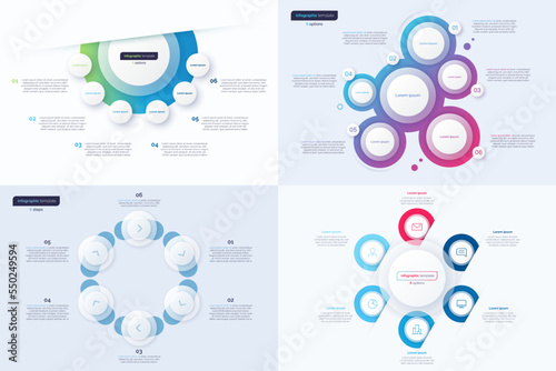 Set of six option circle infographic design templates. Vector illustration