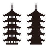 Japanese pagoda silhouette illustration, Buddhist architecture.