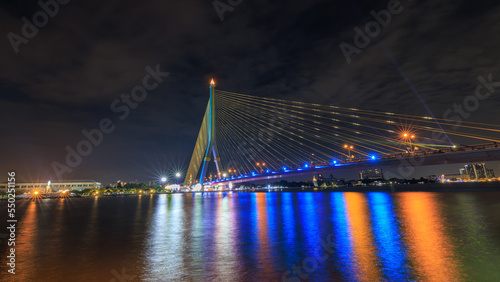 Photography Rama VIII Bridge or praram 8 bridge connecting the city across the Chao Phraya River