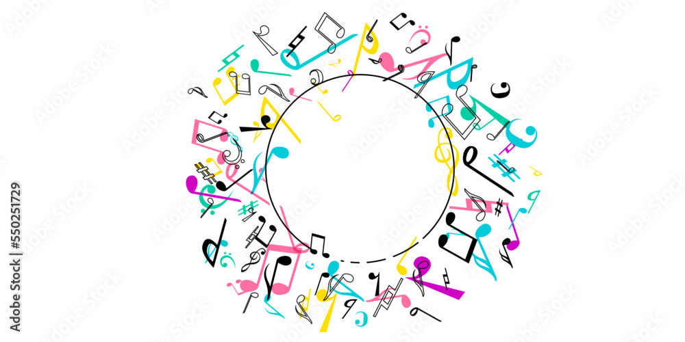 Obraz premium カラフルメロディー音楽、音符の背景イラストベクター素材
