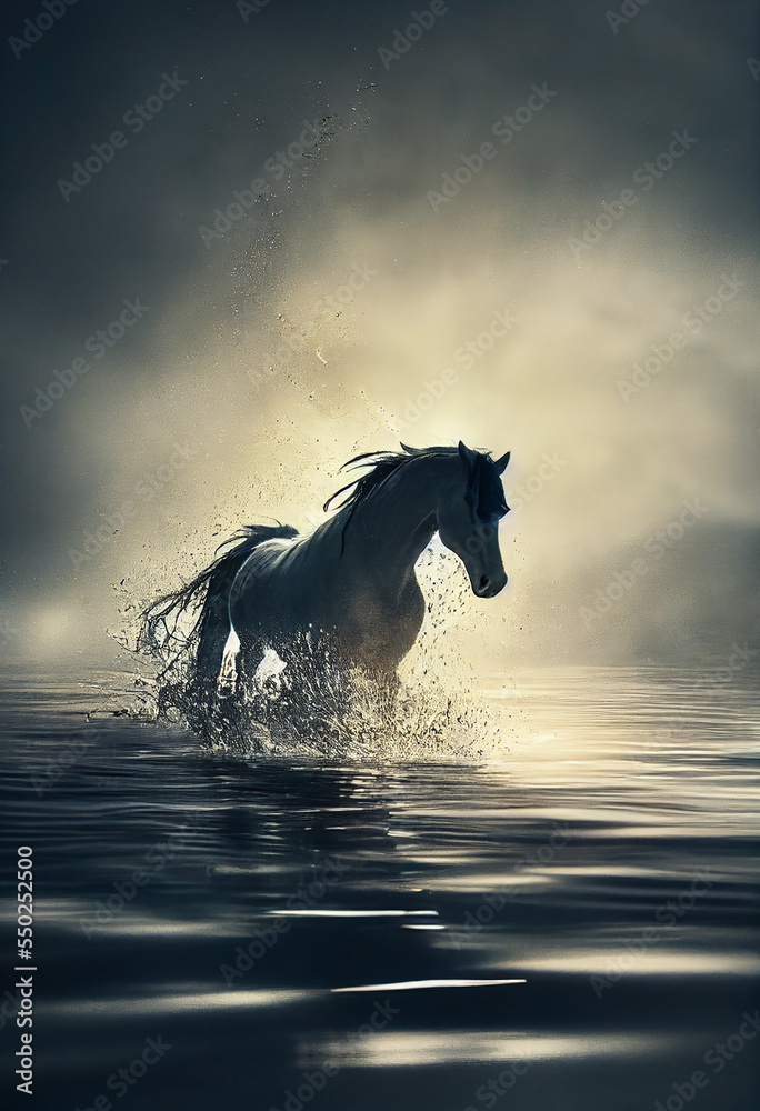 Obraz premium beautiful dark hore running over water