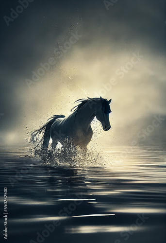 beautiful dark hore running over water