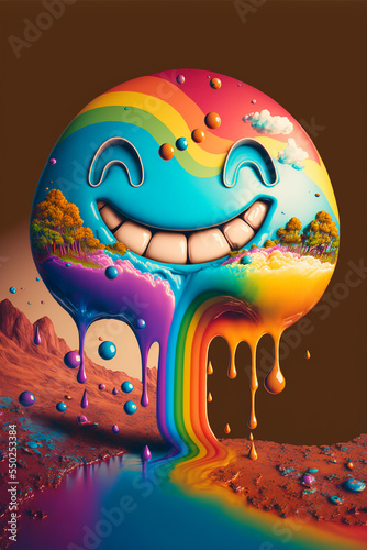cute smiling emoji in deset rainbow colors photo