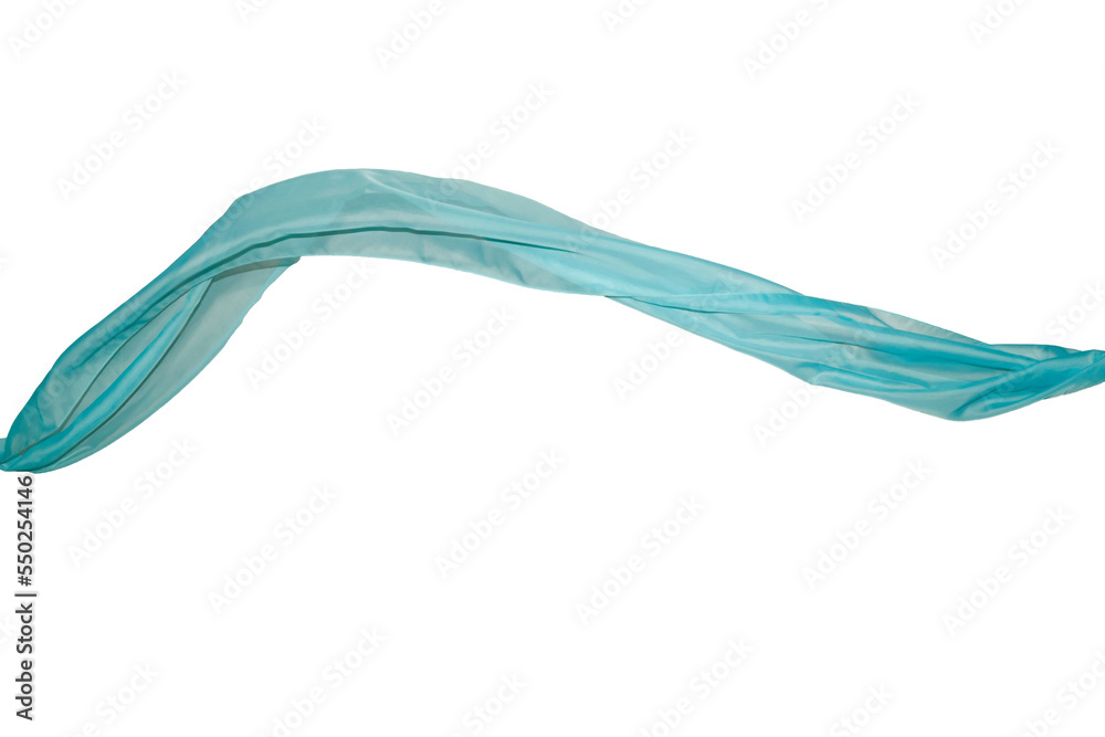 Obraz premium wavy blue silk scarf isolated on white background
