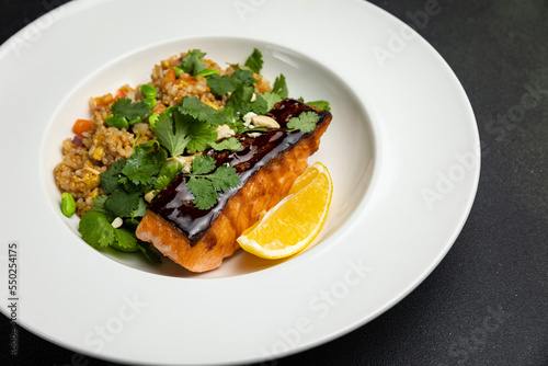 delicious fried fish in a restaurant 