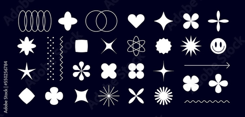Abstract graphic elements for concept design. Shape symbol, graphic set geometric form for pattern, graphic, web design, minimalist sign, star, flower, collection abstract form. Vector Illustration