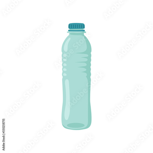 Disposable plastic water bottle vector illustration. Drink in transparent container for lunch at school or office on white background. Lunch break, beverage, ecology concept