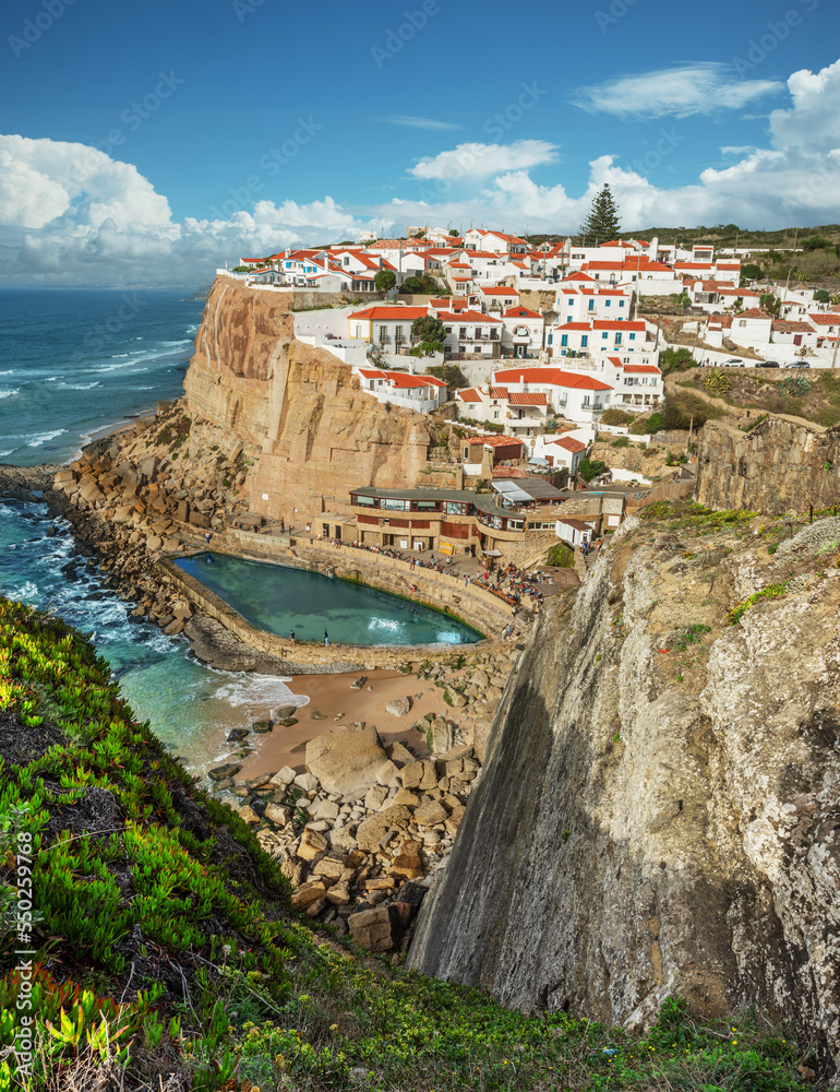 Marvelous view on Azenhas do Mar, small town  at Atlantic ocean coast.Municipality of Sintra, Portugal.