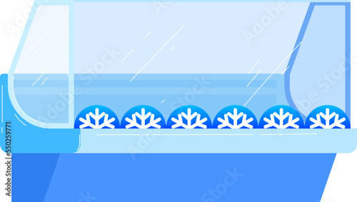 Shop food freezer refrigerator ice fridge vector illustartion isolated on white, box, food