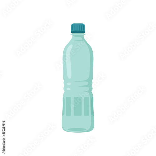 Transparent plastic water bottle vector illustration. Drink in transparent container for lunch at school or office on white background. Lunch break, beverage, ecology concept