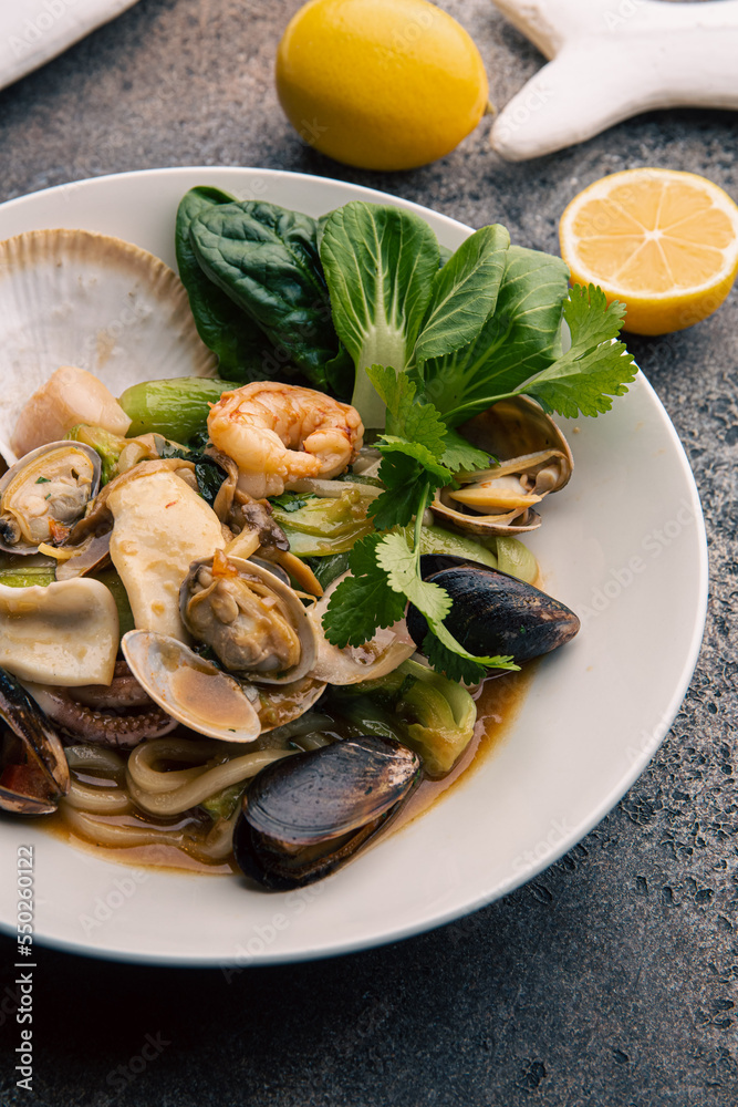 Seafood salad with herbs and sauce Seafood salad with herbs and sauce