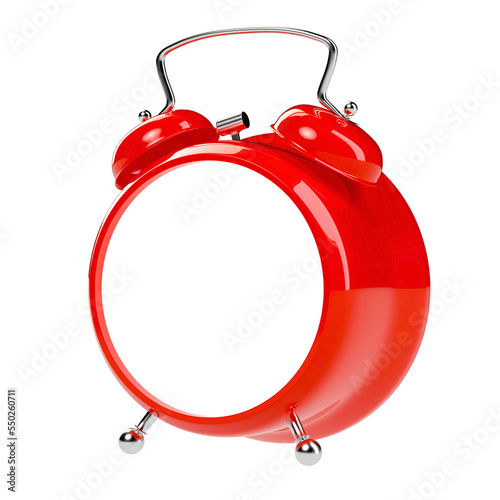 Alarm clock with an empty clock face on white background. 3D rendering