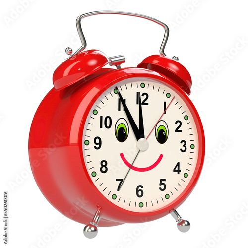 Funny alarm clock on white background. 3D rendering