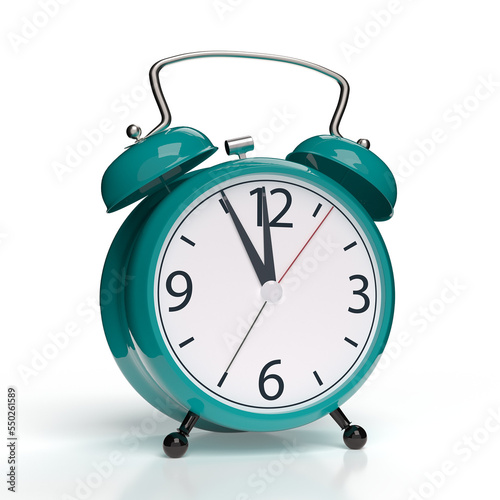 Abstract alarm clock on white background. 3D rendering.