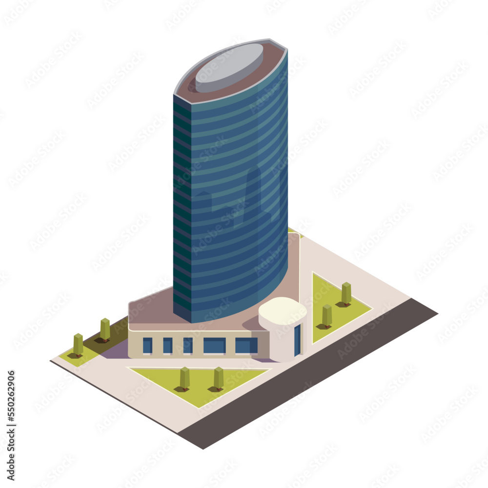 Headquarters Skyscraper Isometric Composition Headquarters Skyscraper Isometric Composition
