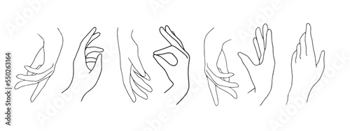 Vector Hands collection illustration on white background. Hand gesture vector illustration, simple hand drawn set. Line art hands clip art. 