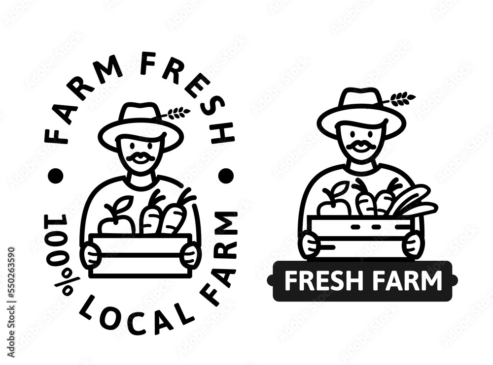 Farmer line symbol stamp. Local farm