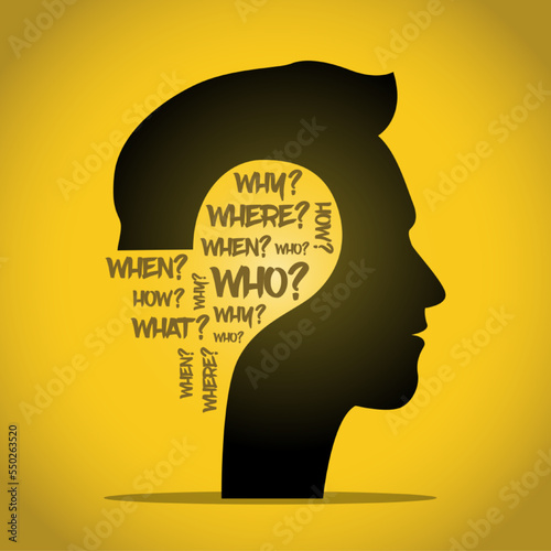 Question mark with man head symbol and question words