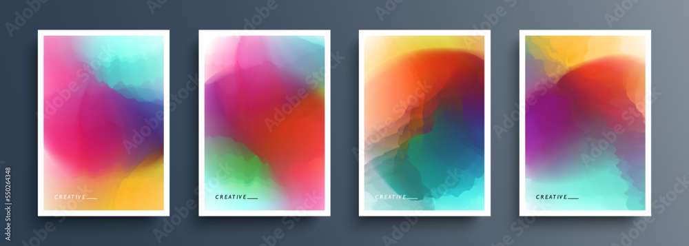 Set of multicolored backgrounds with vibrant gradients. Bright color templates collection for brochures, posters, flyers and covers. Vector illustration.